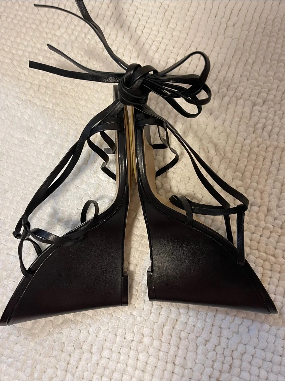 SCHUTZ Black Strappy Lace-Up Wedge Sandals